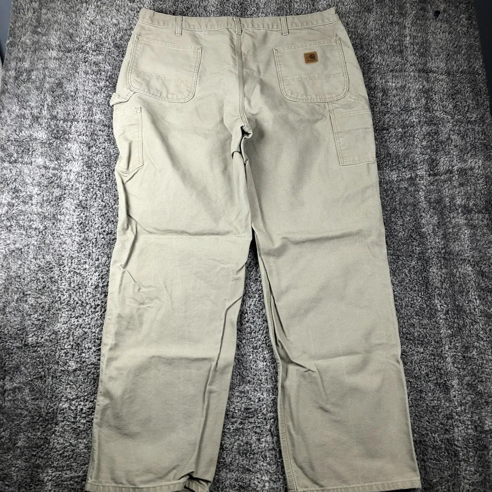 Carhartt Pants Mens 42x34 Beige Canvas Dungaree Fit Carpenter Workwear B11 DES‎